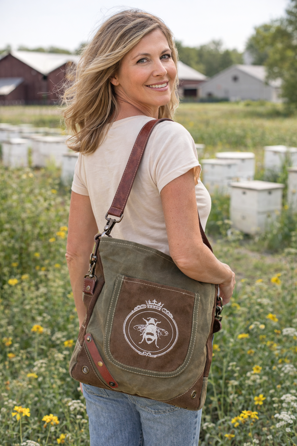 Canvas Crossbody Bag – Upcycled Military Canvas – Queen Bee Style