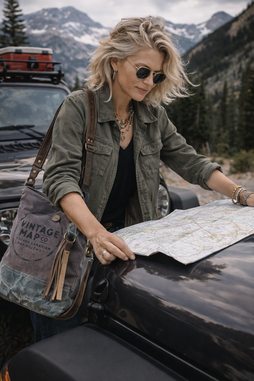 Canvas Crossbody Purse – Upcycled Military Canvas – Vintage Map Style