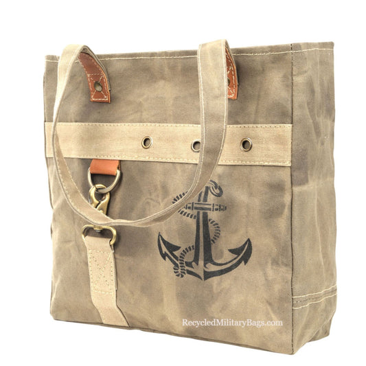 Navy or Nautical Sustainable Canvas Anchor Shoulder Tote Bag Purse