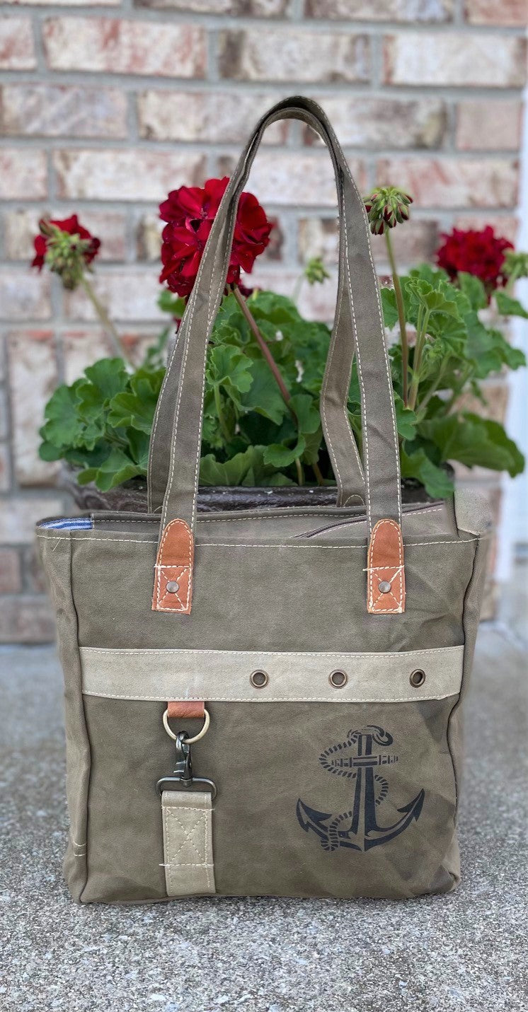 Navy or Nautical Sustainable Canvas Anchor Shoulder Tote Bag Purse