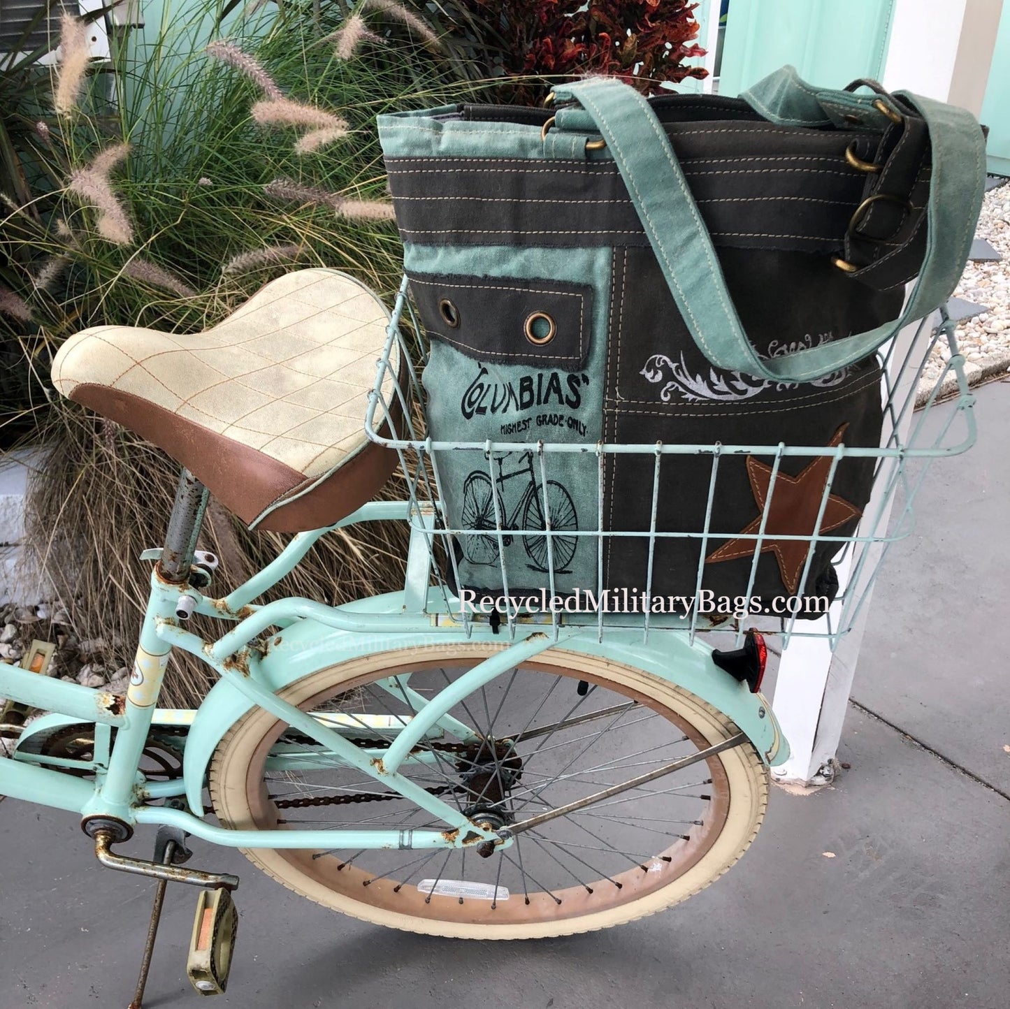 Columbia Bicycle Aqua and Gray Sustainable Canvas Purse Tote