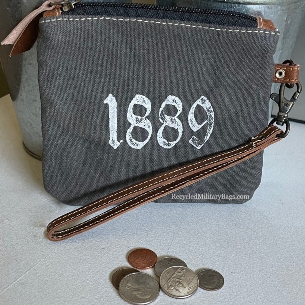 Upcycled Bicycle Canvas Coin Purse  - Small Wristlet or Make Up Bag