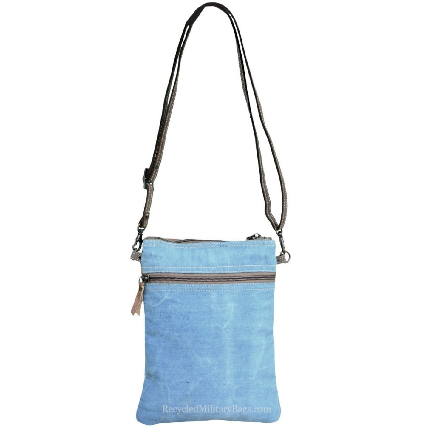 Blue Blooms Floral Tapestry, Leather and Sustainable Canvas Crossbody Purse