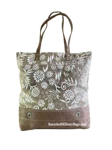 Brown Floral Canvas Sustainable Tote Bag! Perfect Work Bag with Crossbody Purse Strap