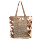 GEO Patterned Brown Tone Hide on Hair and Sustainable Canvas Large Tote Bag Purse