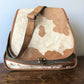 Western Inspired Canvas & Hair on Hide Leather Satchel Crossbody Messenger Style Bag! Big and Beautiful!