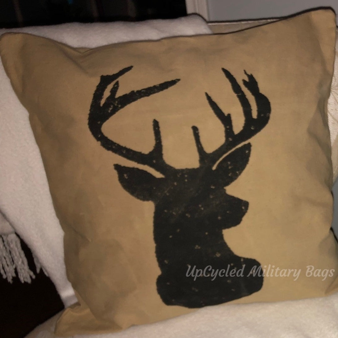SET of Deer Buck Canvas Throw Pillow Covers Rustic Chic Modern Farmhouse Décor