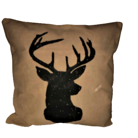 Buck Repurposed Military Canvas Deer Head Pillow Cover 20 x 20 Deer Silhouette Rustic Chic Farmhouse Decor Accent Antlers Throw Pillow