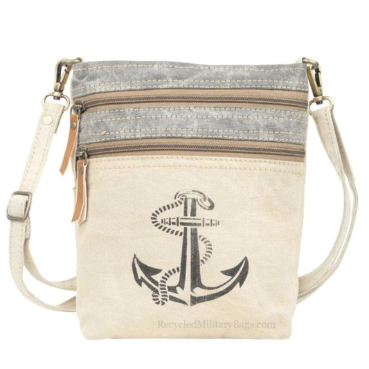 Ahoy Matey! Canvas Anchor Crossbody with Double Zip Front Pockets!