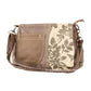 Brown Floral Sustainable Canvas Purse with Leather Accents Shoulder Bag