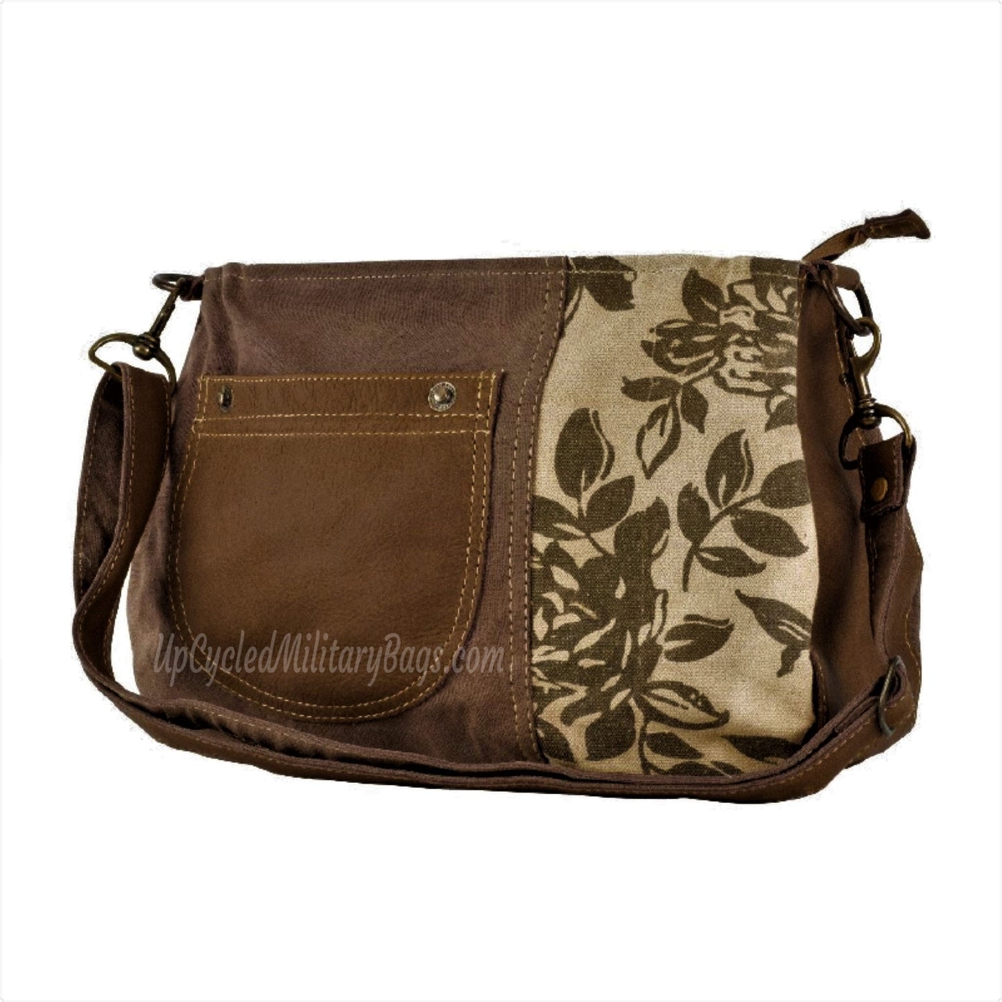 Floral Canvas with Leather Accents Shoulder Bag or Crossbody Purse