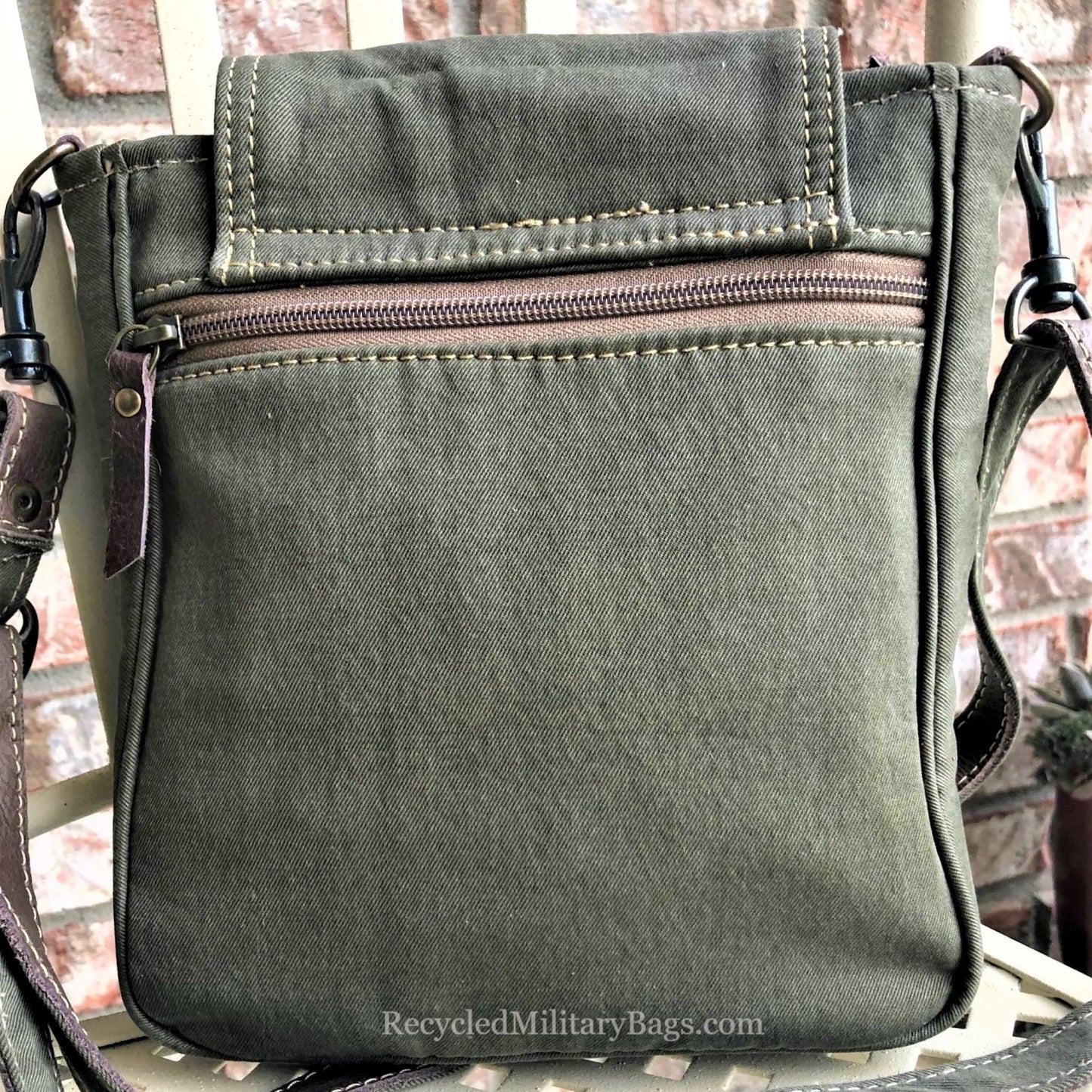 Small Green Crossbody Bag with Leather Star   ~  Great Small Travel Bag or Gift for Army Mom or Wife
