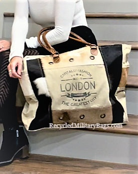 London Canvas and Cow Hide Weekender ~ Style, Class and Function!