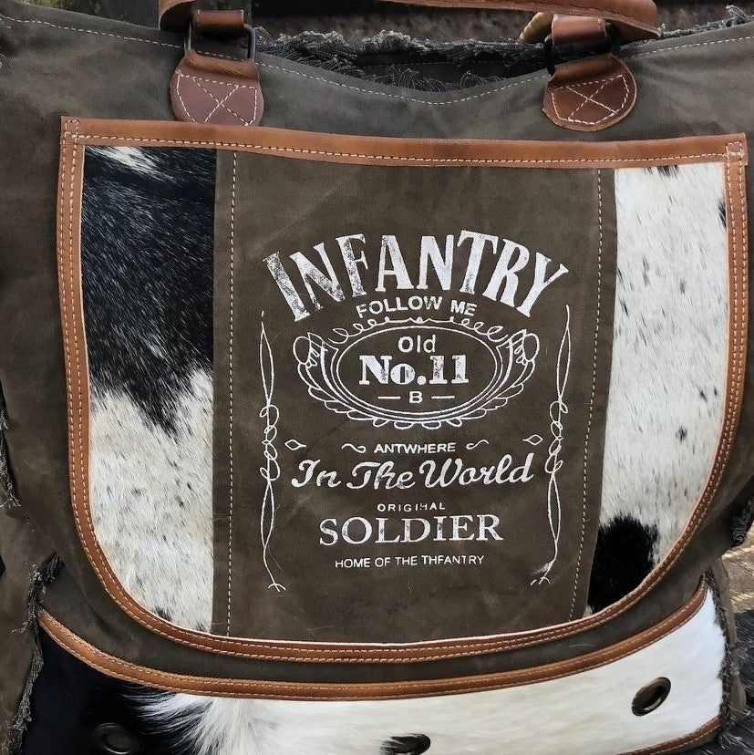 INFANTRY SOLDIER Western Hair on Hide Large Canvas Tote or Weekender! Travel With Class!