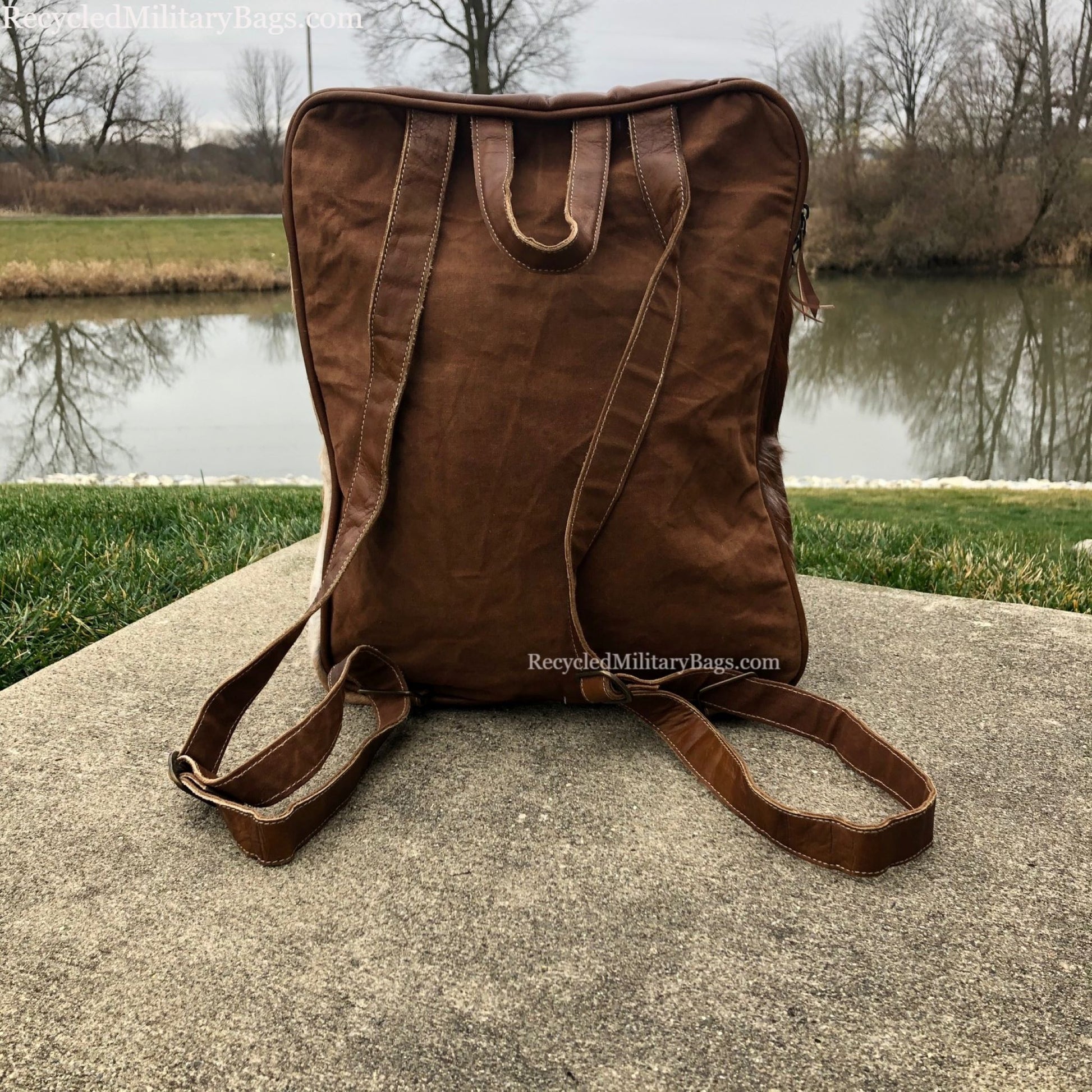 Women Vintage Style Upcycled Canvas Leather Adjustable Strap Backpack  Travel Bag