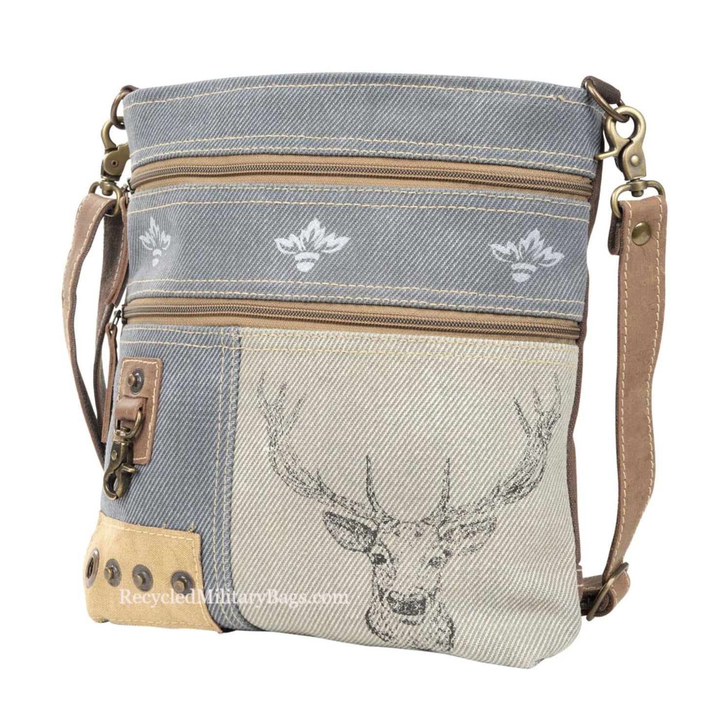 Deer Buck Mixed Sustainable Canvas Crossbody Purse Shoulder Bag