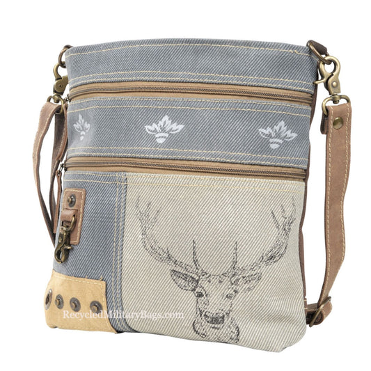 Deer Buck Mixed Sustainable Canvas Crossbody Purse Shoulder Bag