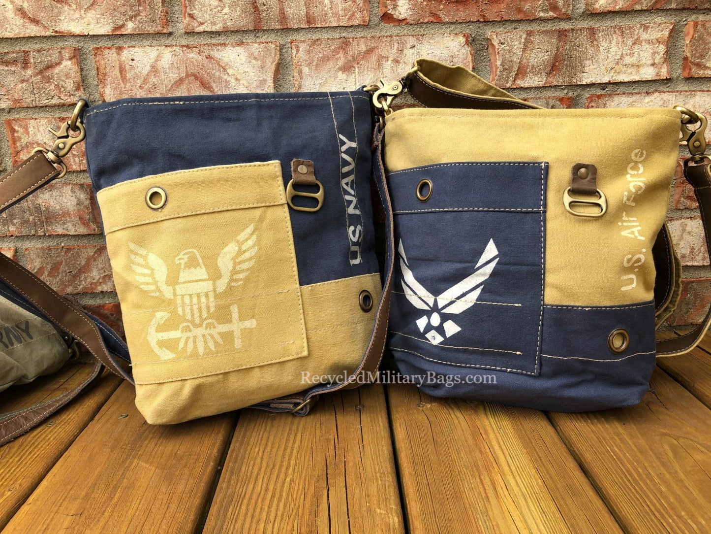 Navy College Striped Canvas Shoulder Bag Messenger Bag, Shoulder Bags