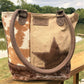 Canvas and Cowhide with Leather Star Shoulder Bag or Small Tote