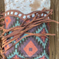 Turquoise Tapestry Crossbody with Fringe and Hide! Western Vibe with Sustainable Canvas