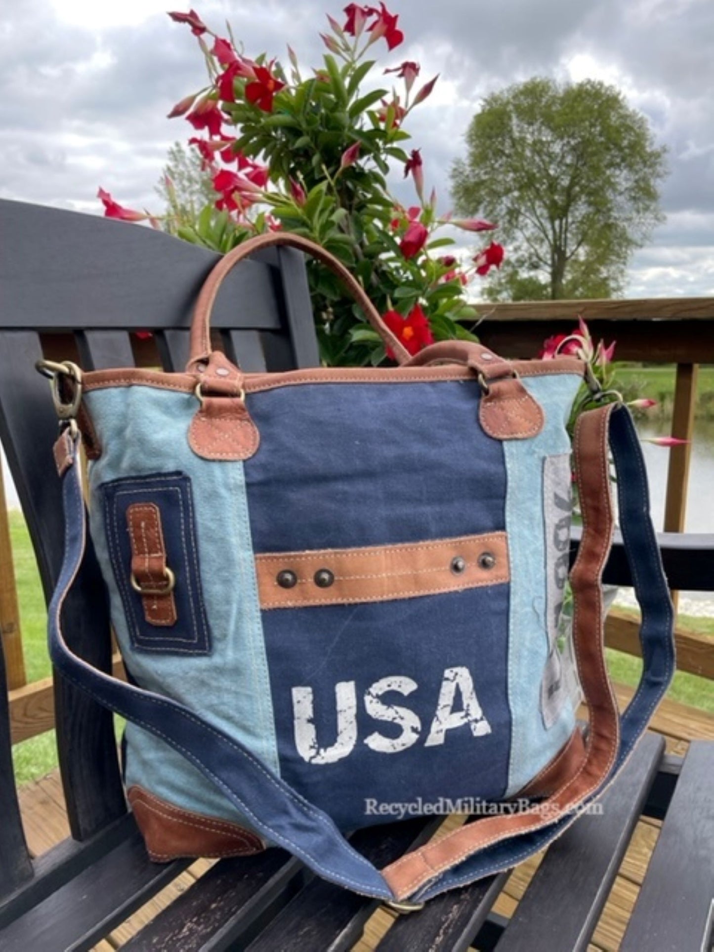 Patriotic USA Blue Sustainable Canvas Tote or Purse