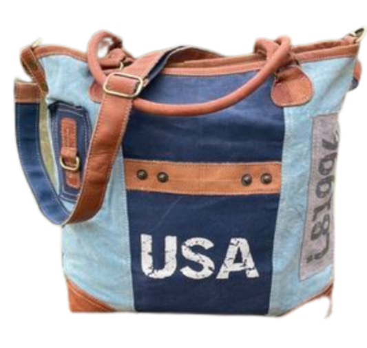 Patriotic USA Blue Sustainable Canvas Tote or Purse