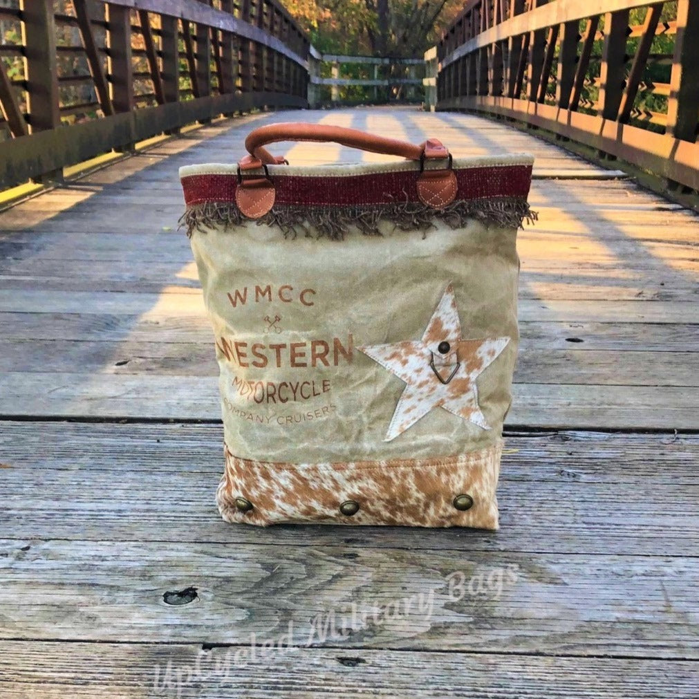 Western Motorcycle Canvas & Hide Gorgeous Large Tote or Weekender! Travel in Style!