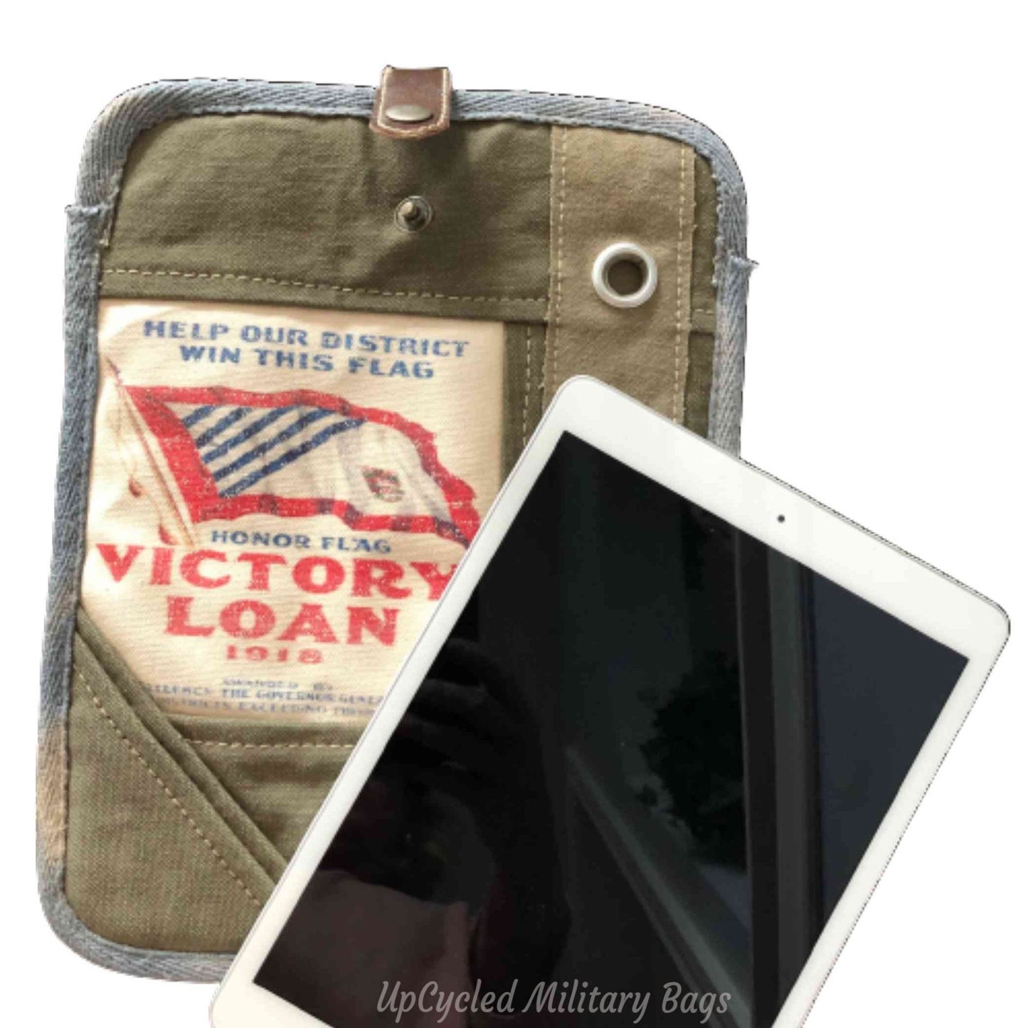 Military Canvas Tablet Ipad Holder, Tablet Cover, E-Reader Case with Vintage Canadian Stamp
