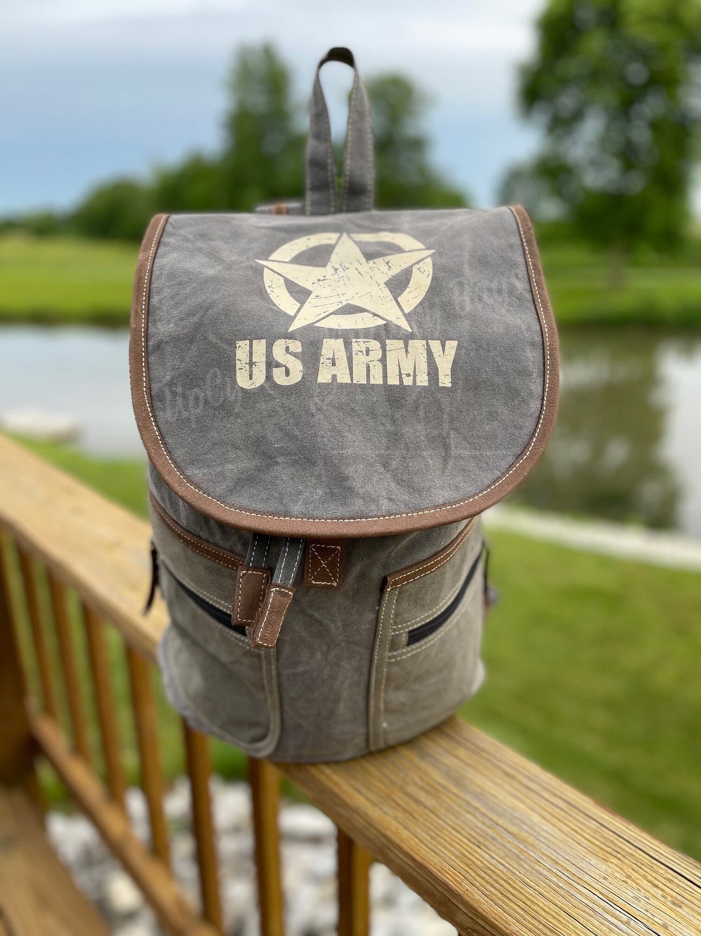 US Army Sustainable Canvas Unisex Gray Backpack ~ Also Available in Air Force and USMC