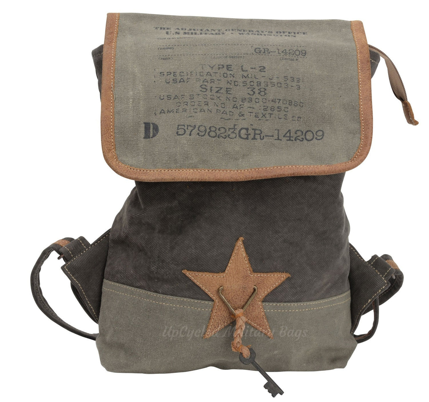 Military General BackPack  Unisex Design of Canvas with Leather Accents