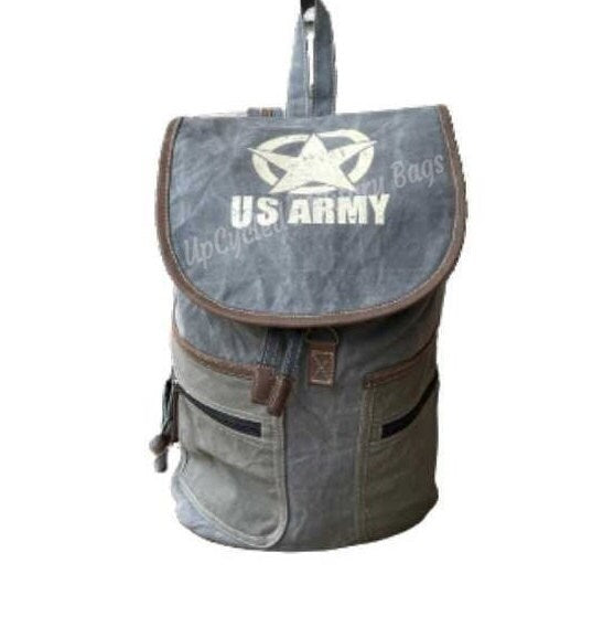 US Army Sustainable Canvas Unisex Gray Backpack ~ Also Available in Air Force and USMC