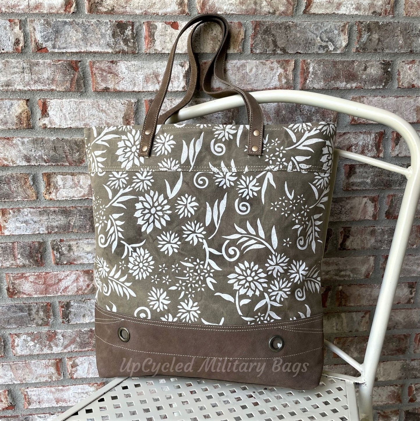 Brown Floral Canvas Sustainable Tote Bag! Perfect Work Bag with Crossbody Purse Strap