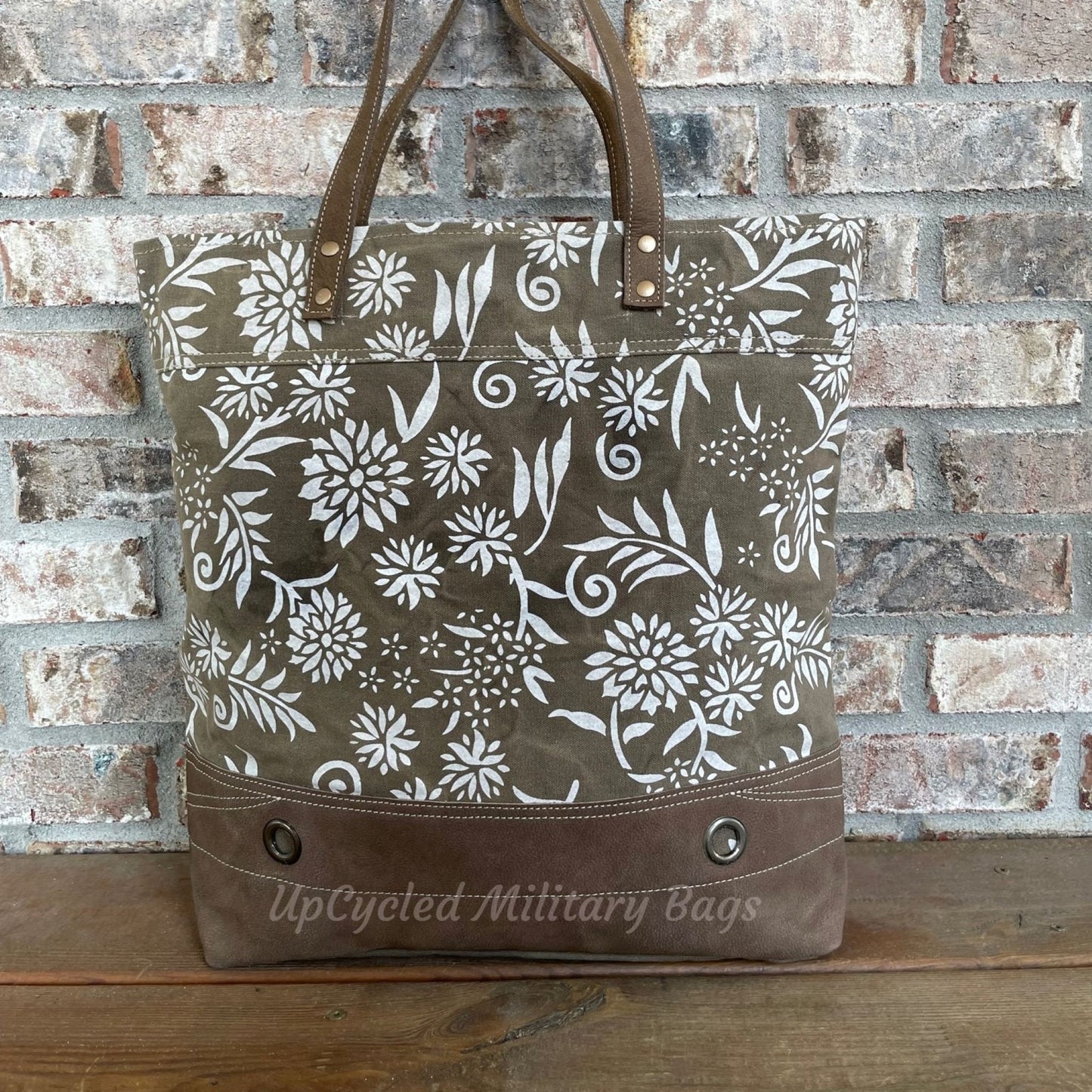 Brown Floral Canvas Sustainable Tote Bag! Perfect Work Bag with Crossbody Purse Strap