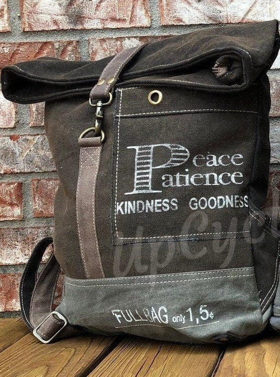 Peace & Patience Large Canvas BackPack ~ Peace Patience Kindness Goodn ...